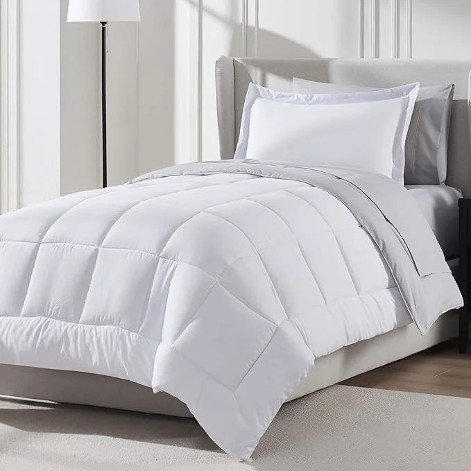 Consistent Nestl 5 Piece Twin XL Comforter Set – White Reversible Bed in a Bag – Complete Twin XL Size Bedding Set with Sheets Pillowcase and Sham Eco-Friendly