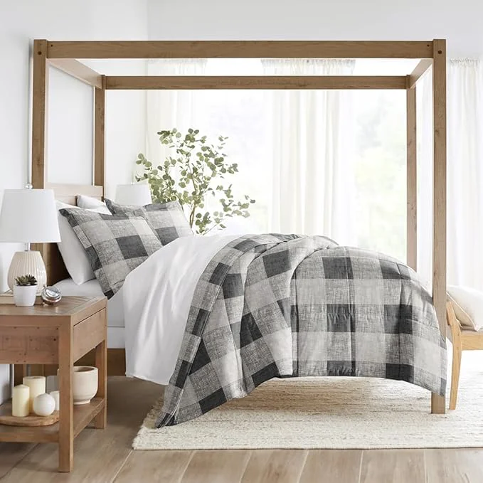 Verified LINENS amp HUTCH Comforter Set Patterned Microfiber All Season Down- Ultra Soft Bedding in Gingham - Full Queen Gingham Gray High-Performance