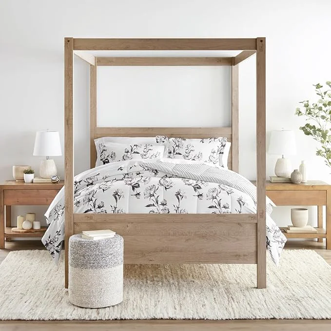 Original LINENS amp HUTCH Comforter Set Patterned Microfiber All Season Down- Ultra Soft Bedding in Vintage Magnolia Stripe - Full Queen Vintage Magnolia Stripe Gray Practical