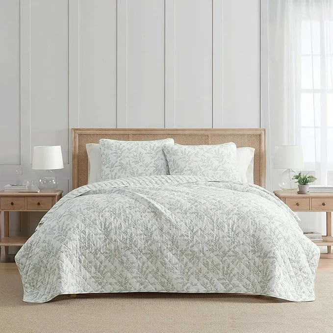 Safe Martha Stewart - King Quilt Set Soft amp Breathable Bedding with a Lightweight Feel for Year Round Comfort 2 Piece Bed Set with Matching Pillowcase Murray Leaves Green Superior