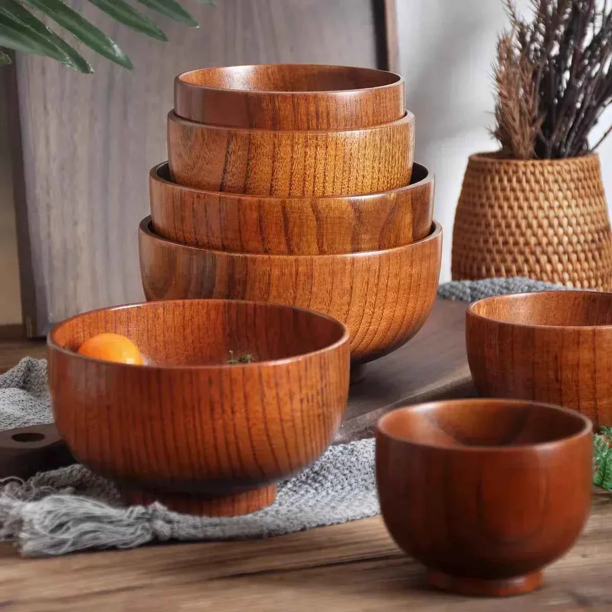 Stylish Soup Bowls - Retro Wooden Small Solid