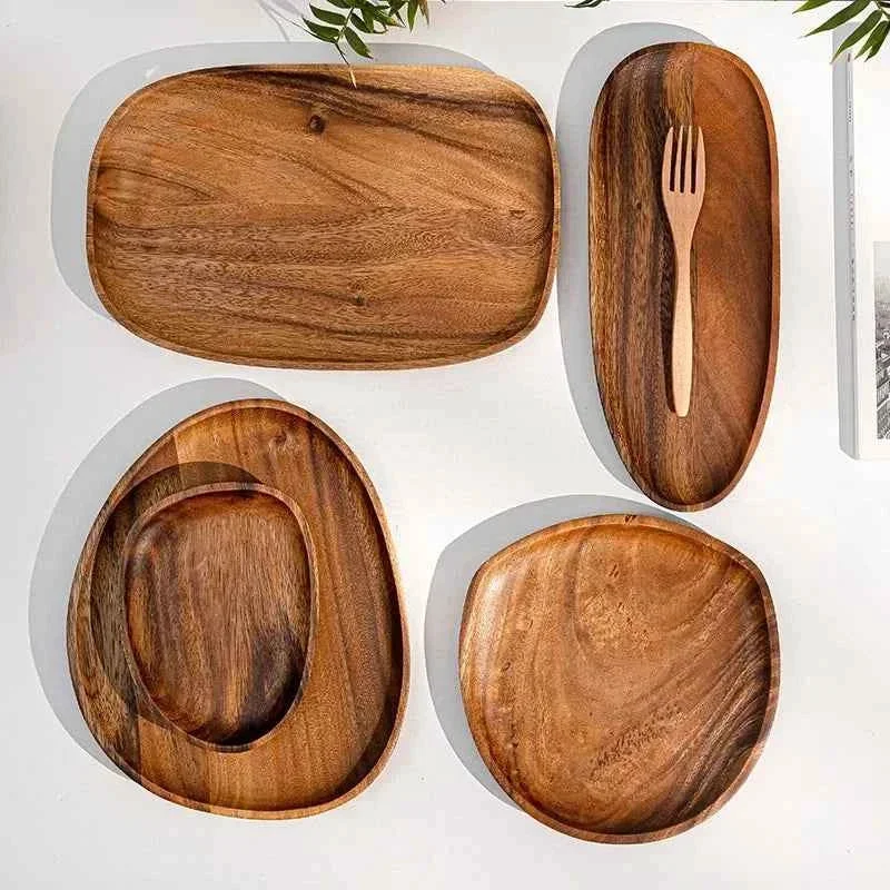 Comfortable Solid Wood Oval Serving Tray with Irregular Shape for Fruit and Bread Green