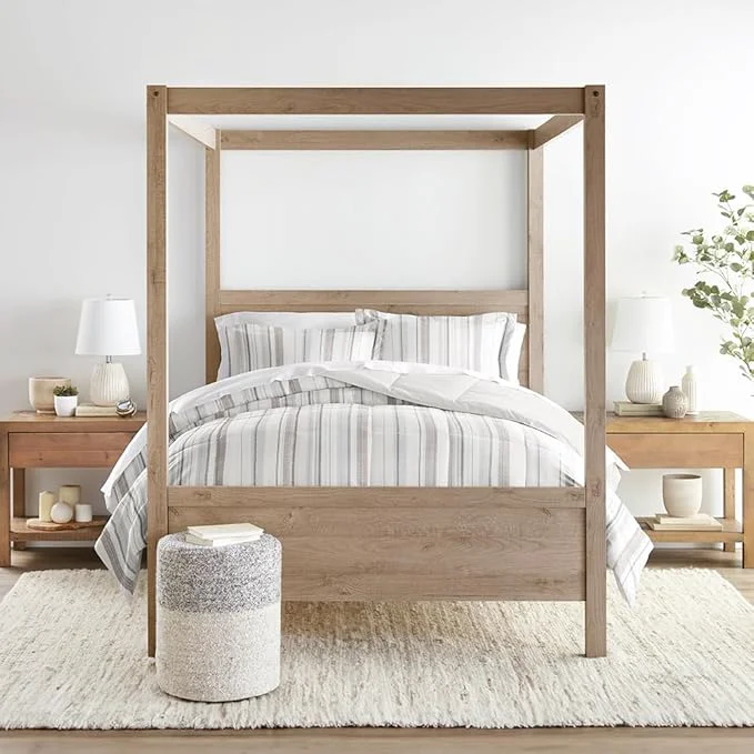 Premium LINENS amp HUTCH Comforter Set Patterned Microfiber All Season Down- Ultra Soft Bedding in Vertical Stripe - Full Queen Vertical Stripe Dune Dependable