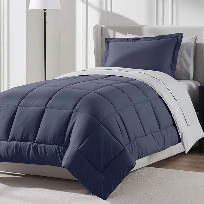 Easy-to-Use Nestl 5 Piece Twin XL Comforter Set – Navy Reversible Bed in a Bag – Complete Twin XL Size Bedding Set with Sheets Pillowcase and Sham Proven