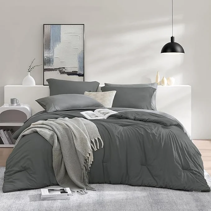 Versatile WRENSONGE Twin Comforter Set- 5 Pieces Grey Bed in a Bag All Season Twin XL Bedding Sets with 1 Fitted Sheet 1 Flat Sheet 1 Pillow Sham and 1 Pillowcase Top-Quality