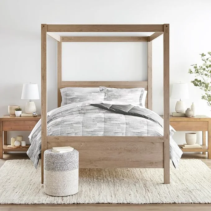 Smart LINENS amp HUTCH Comforter Set Patterned Microfiber All Season Down- Ultra Soft Bedding in Textured Stripe - Twin TwinXL Textured Stripe Gray Crafted