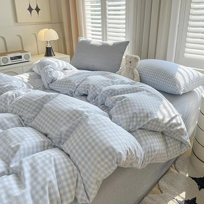 Traditional VM VOUGEMARKET Boys Comforter Set Twin XL Blue Plaid Gingham Down Comforter with 2 Pillowcases Modern Cozy Bedding Quilt Set for Dorm Room 68 quot x90 quot Fast
