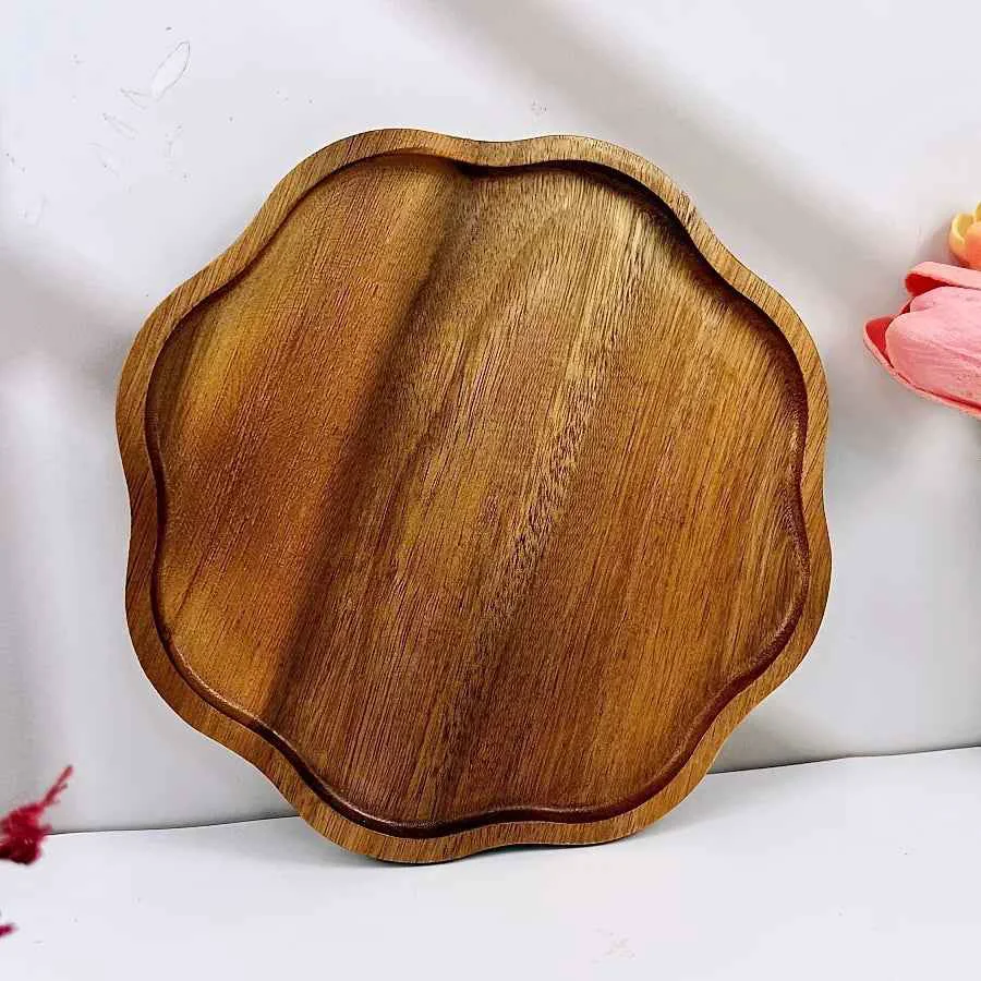 Verified High-End Wooden Trays Plum Blossom-Shaped Acacia Wood Trays Creative Breakfast Trays Suitable for Holding Cheese Bread Desserts And Coffee for Use in Kitchens Restaurants Parties And Wedding Venues Powerful