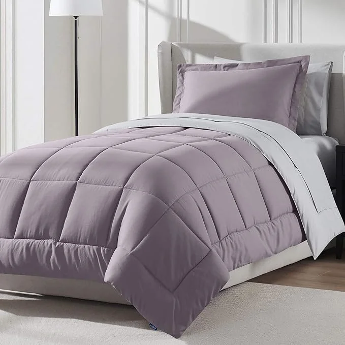 Traditional Nestl 5 Piece Twin Comforter Set – Dusty Purple Reversible Bed in a Bag – Complete Twin Size Bedding Set with Sheets Pillowcase and Sham Eco-Friendly