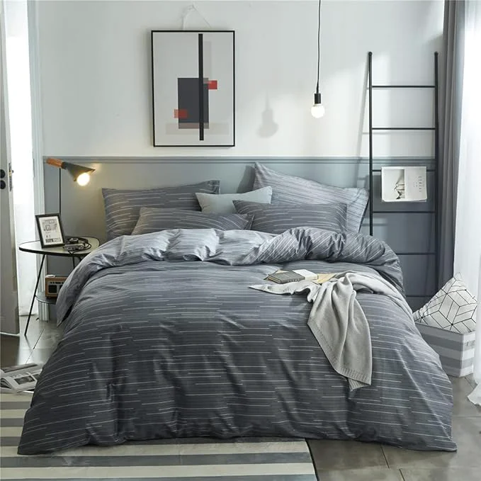 Fine Crafted VM VOUGEMARKET Striped Comforter Set Queen 3 Pieces Blue Grey Stripes Comforter with 2 Pillowcases for Teen Boys Men Simple Modern Bedding Set 90 quot x90 quot Consistent
