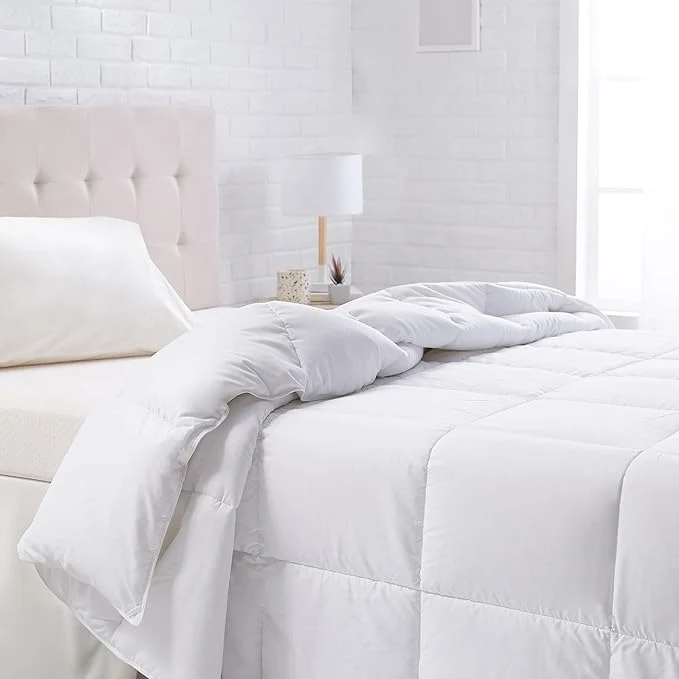 Sustainable Amazon Basics White Down Comforter and Duvet Insert with Corner Tabs Machine Washable Full Queen All-Season Elegant