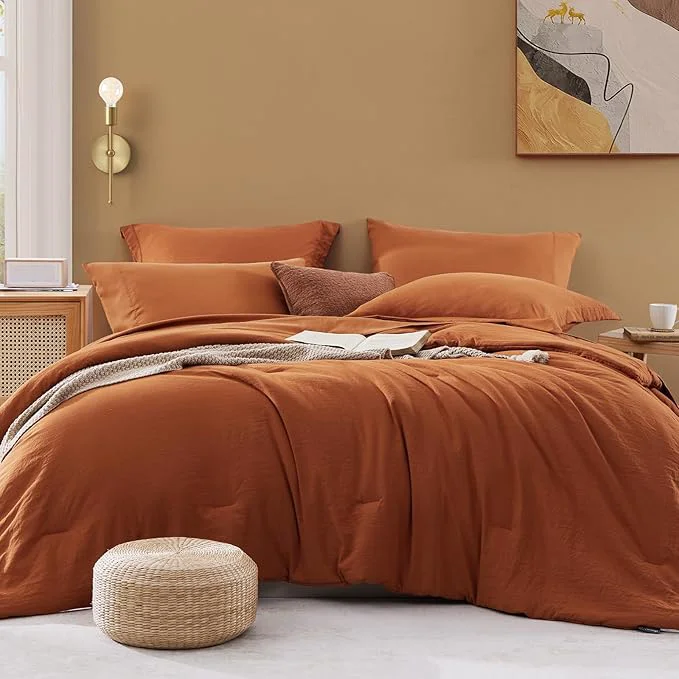 Certified WRENSONGE Full Size Comforter Sets 7 Pieces Soft Burnt Orange Fall Bed in a Bag with Fitted Sheet Flat Sheet 2 Pillow Shams 2 Pillowcases Warm Bedding Sets for All Seasons Crafted