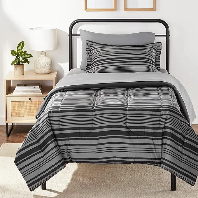 Long-Lasting Amazon Basics 5-Piece Lightweight Microfiber Comforter Set with Sheets Bed-in-a-Bag Gray Calvin Striped Bedding Twin Twin XL Environmentally Friendly