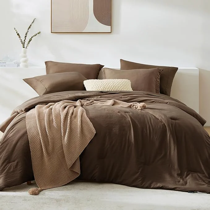 Genuine WRENSONGE King Size Comforter Set- 7 Pieces Soft Chocolate Brown Bed in a Bag King with Fitted Sheet Flat Sheet 2 Pillow Shams and 2 Pillowcases-Warm King Bedding Set for All Season Modern