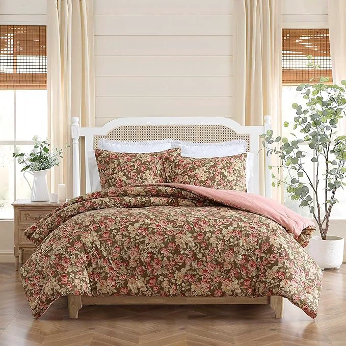High-Grade Laura Ashley - Full Queen Comforter Set Soft Cotton Bedding with Matching Shams Floral Home Decor Oeko-Tex Bloomsbury Brown Full Queen Classic