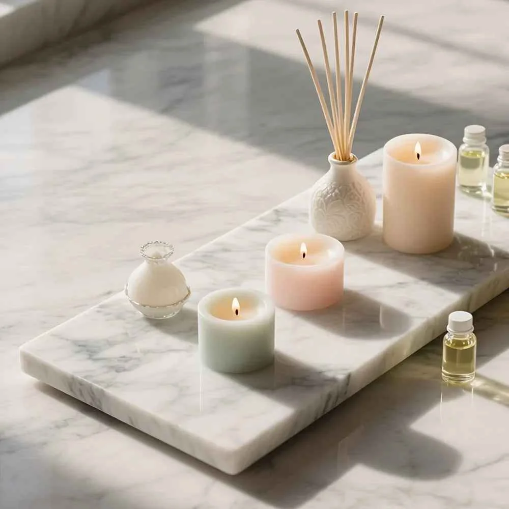 Pure 1pc Elegant White Marble Rectangular Tray - Modern Polished Stone Decorative Tray for Vanity Bathroom Kitchen Versatile Home Accessory for Cosmetics Jewelry Floral Arrangements No Batteries Needed Bathroom Decor Bes Luxury
