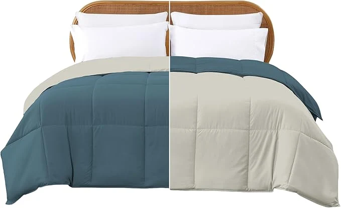 Optimized Modern Threads Down Reversible Comforter Teal Beige Twin Genuine