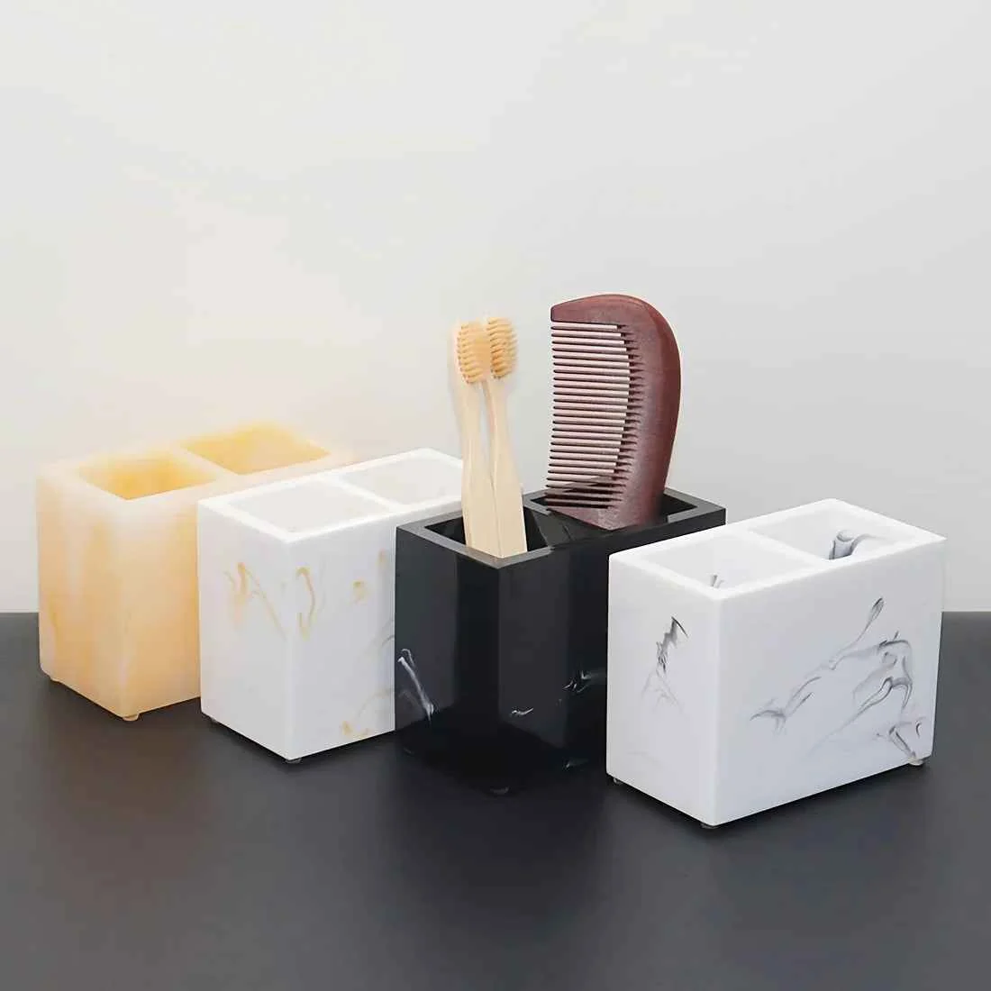 Lightweight Toothbrush Holders for Bathroom 2 Slots Toothbrush Holder standing Countertop Bathroom Organizer Multifunctional Toothbrush Toothpaste Storage Rack Bathroom Accessories Decor Innovative