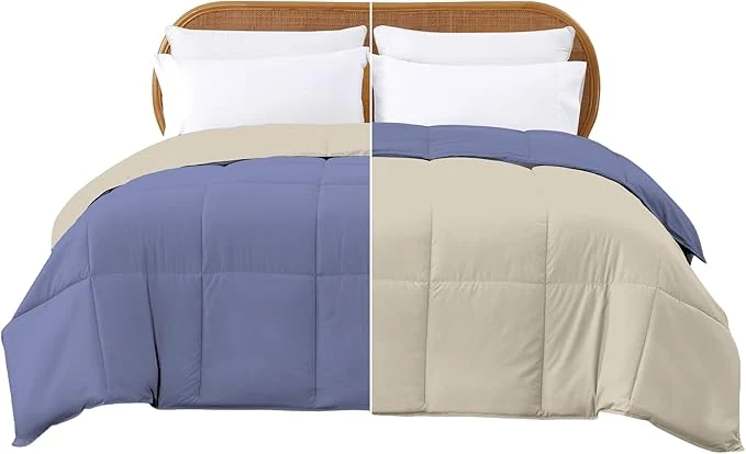 Natural Modern Threads Down Reversible Comforter Blue Cream King Organic