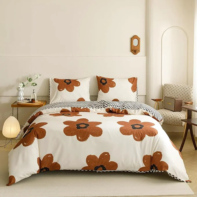 Certified Cottonight Pumpkin Sunflower Comforter Set Brown Full Women Girls Beige and Brown Floral Bedding Comforter Set Botanical Flowers Blanket Quilts Soft Breathable Cute Comforter Authentic