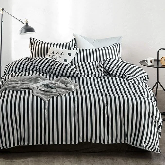 High-Performance Cottonight Striped Comforter Set Queen White and Black Striped Comforter Full Vertical Modern Cotton Soft Breathable Bedding Comforter Set for Women Men Adults Kids Artisan