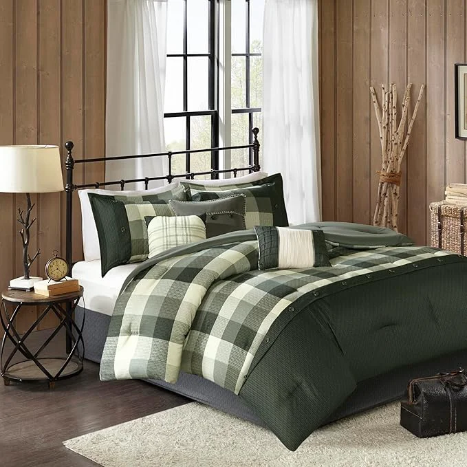Soft Madison Park Ridge Comforter Set - Cabin Lodge Plaid Herringbone Design All Season Down Cozy Bedding with Matching Bedskirt Shams Decorative Pillow Grey King 104 quot x92 quot 7 Piece Next-Generation