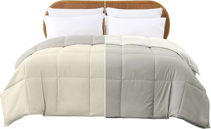 Expertly Made Modern Threads Down Reversible Comforter Ivory Taupe Queen Verified