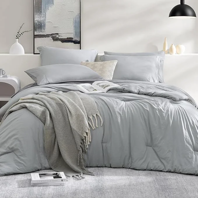 Expertly Made WRENSONGE Twin Comforter Set- 5 Pieces Light Grey Bed in a Bag All Season Twin XL Bedding Sets with 1 Fitted Sheet 1 Flat Sheet 1 Pillow Sham and 1 Pillowcase Authentic
