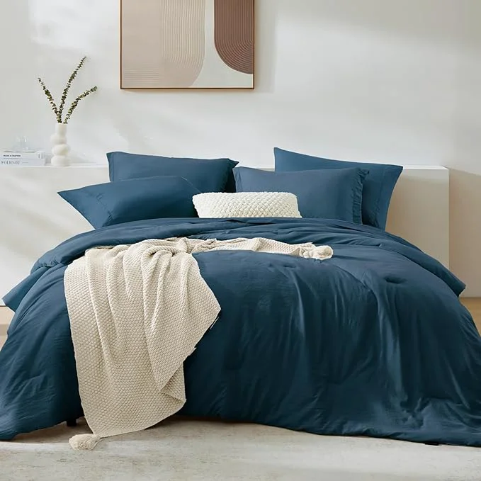 Stylish WRENSONGE Full Size Comforter Sets 7 Pieces Serenity Blue Bed in a Bag with Fitted Sheet Flat Sheet 2 Pillow Shams 2 Pillowcases Warm Bedding Sets for All Season World-Class