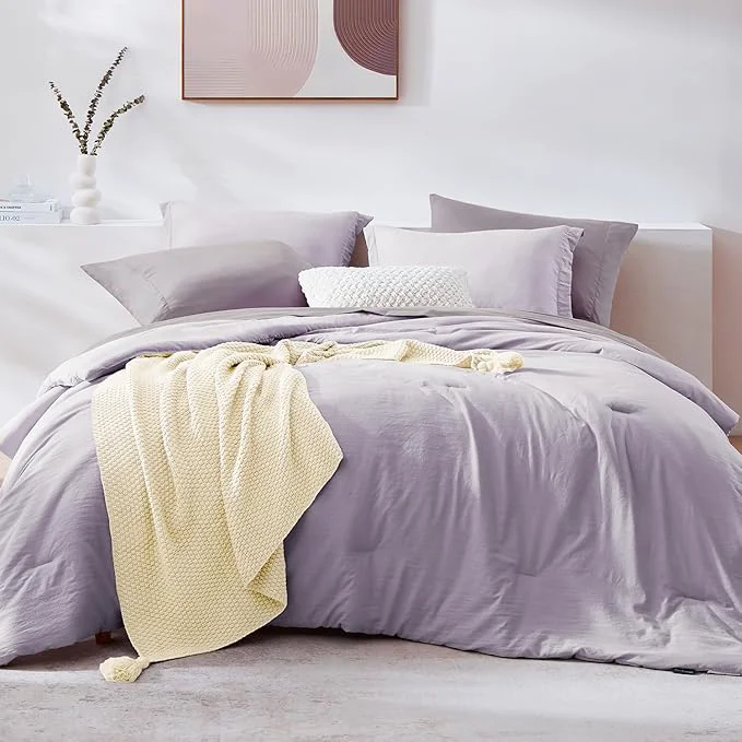 Original WRENSONGE Full Size Comforter Set- 7 Pieces Lilac Bed in a Bag Full Size Comforter with Fitted Sheet Flat Sheet 2 Pillow Shams 2 Pillowcases Warm Bedding Sets for All Season Enhanced