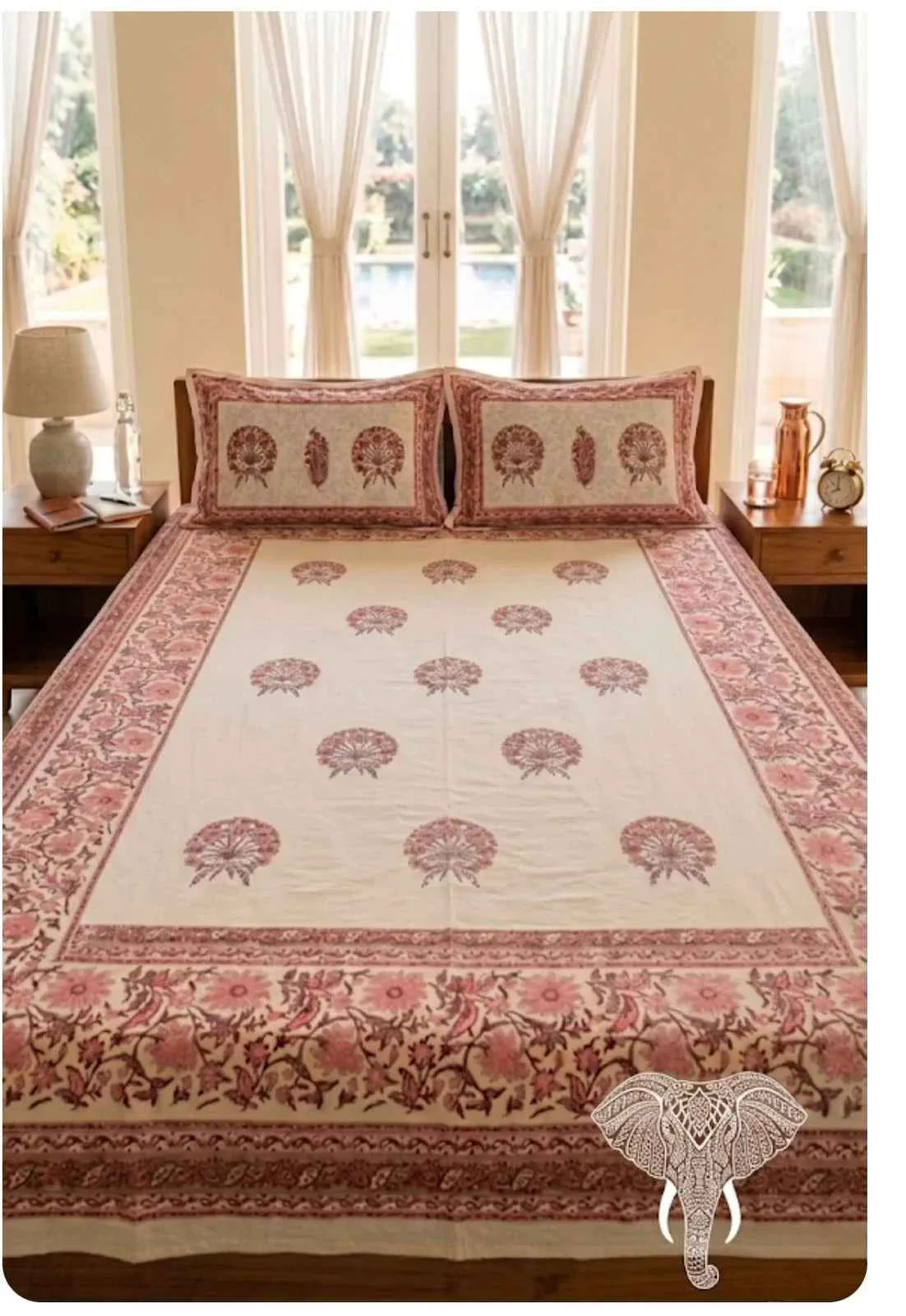 Fine Crafted Sanganeri Heritage Hand-Block Printed Bedsheet Set Fine Cotton User-Friendly