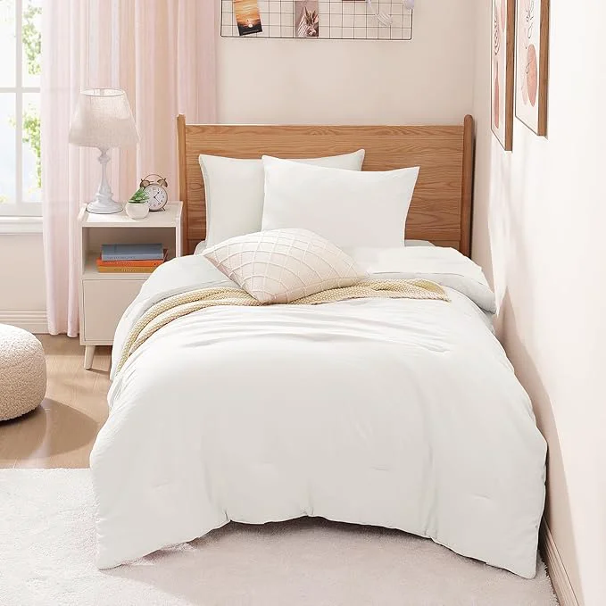 Green WRENSONGE Twin Comforter Set- 5 Pieces White Twin Bed in a Bag All Season Twin XL Bedding Sets with 1 Fitted Sheet 1 Flat Sheet 1 Pillow Sham and 1 Pillowcase Lightweight