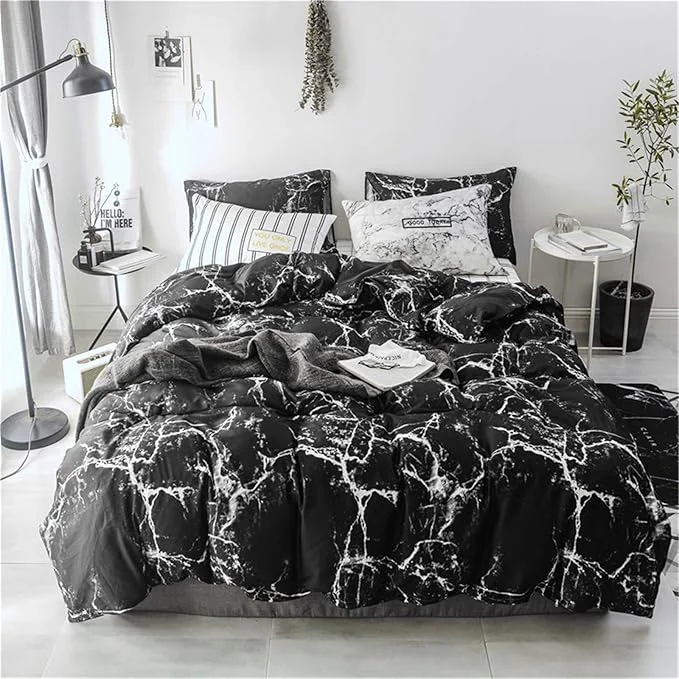 Traditional Cottonight Black Marble Comforter Set King Black and White Bedding Comforter Sets Modern Abstract Gothic Blanket Quilts Breathable Soft Bedding Comforter Set for Women Men Adults Teens King Bed Optimized