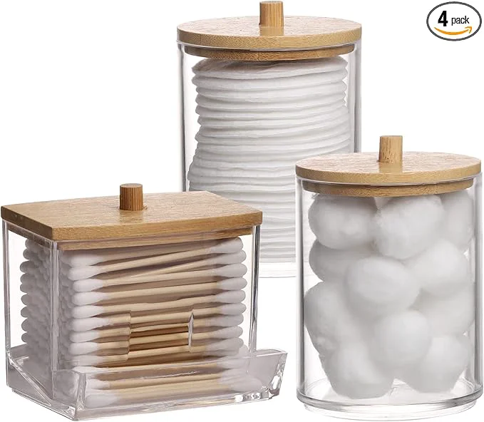 Enhanced Tmax Qtips Holder Bathroom Container 10 7 OZ Cotton Ball Swabs Dispenser Detailed