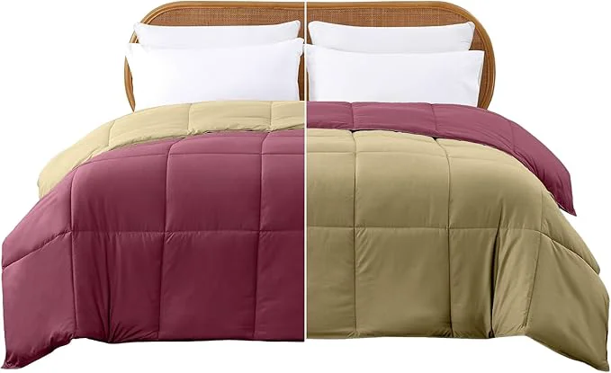 Elite Modern Threads Down Reversible Comforter Red Beige Twin Flexible