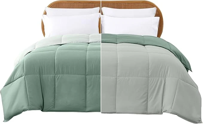 Top-Quality Modern Threads Down Reversible Comforter Ivory Sage Green King Contemporary