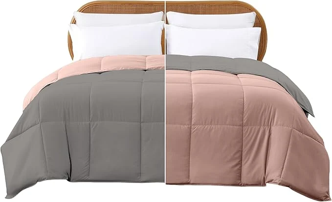 Classic Modern Threads Down Reversible Comforter Charcoal Gray Blush King Contemporary