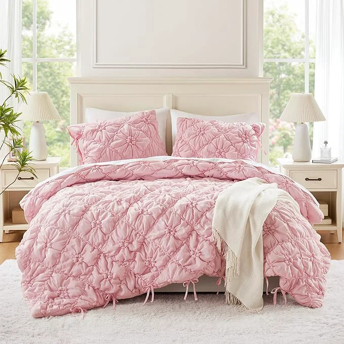 Consistent Intelligent Design Queen Comforter Set – Pink Lily Puffy Floral Shabby Chic Boho Bedding Ultra-Soft Lightweight amp All-Season Full Queen Detailed