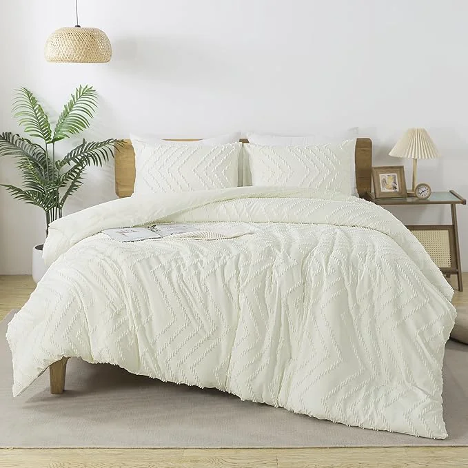 Convenient Andency Ivory California King Comforter Set Boho Cal King Soft Warm Tufted Neutral Bedding Comforter Sets 3 Pieces Cali King Aesthetic Chevron Farmhouse Cute Bohemian Textured Bedding Set Pure