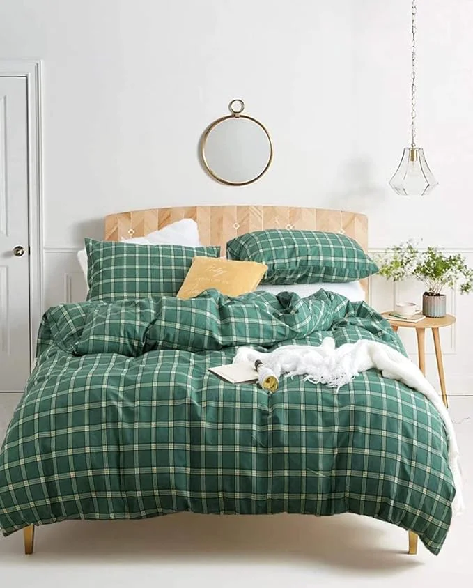 Easy-to-Use Houseri Plaid Comforter Set - Full Size Green Grid Bedding with Buffalo Checkered Comforter - Emerald and Jade Green Bedding Set - Teen Boys and Girls Quilt Smooth