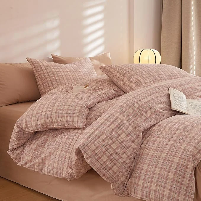 Contemporary Plaid Twin XL Comforter Set Down Cute Bedding Set Fluffy Washed Cotton Cozy Boho Bedding Comforter Sets Super Soft Modern Farmhouse Bedroom Bed Comforter with 2 Pillowcases Easy-to-Use