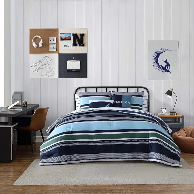 Recyclable Nautica - King Comforter Set Soft Woven Bedding with a Lightweight for Year Round Comfort 5 Piece Bed Set with Matching Pillowcases amp Bonus Throw Pillows Elliot Blue Flexible