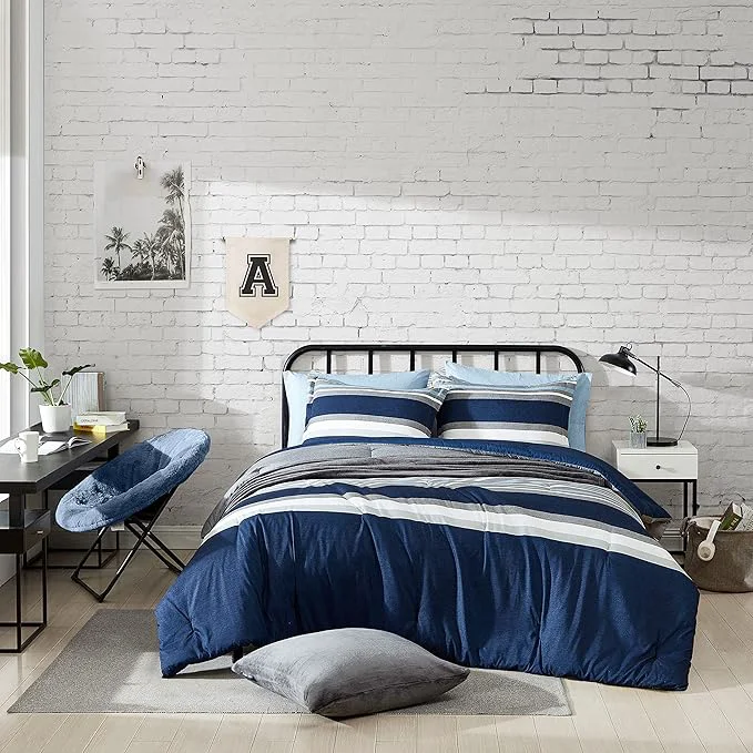 Selected Nautica - Queen Comforter Set Soft amp Reversible Bedding for Year Round Comfort 3 Piece Bed Set with Matching Pillowcases Heathered Block Grey Enhanced
