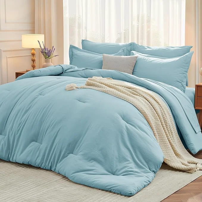 Practical MUXHOMO 7 Pieces Queen Comforter Set Soft Bed in a Bag Queen Size All Season Bedding Set with Comforter Flat Sheet Fitted Sheet Pillowcases amp Shams Lake Blue Official