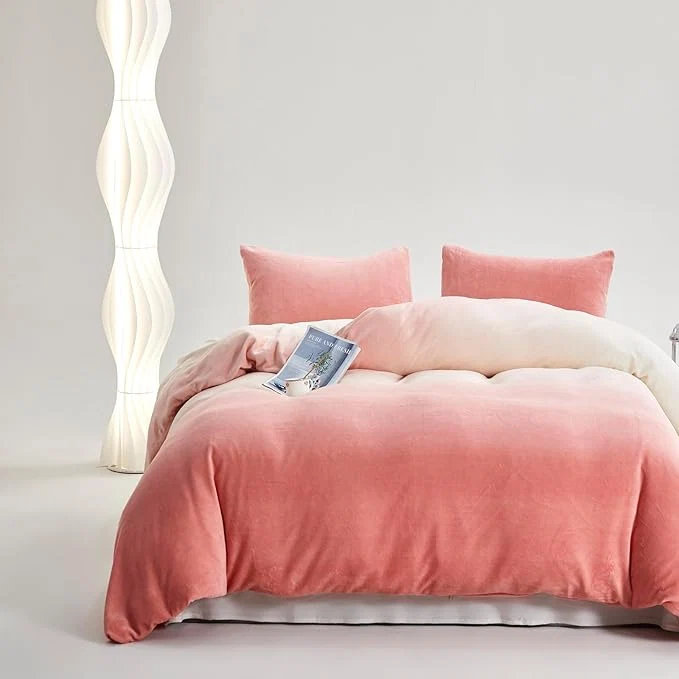 Powerful Houseri Pink White Velvet Comforter Set Queen Gradient Light Pink Fluffy Fuzzy Bedding Quilts Women Girls Ultra Comfy Soft Baby Pink Flannel Blush Pink Sherpa Bed Blankets Plush Warm Cozy Queen Size Professional