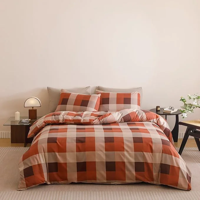 Classic Houseri Red Plaid Comforter Set Full Vintage Grid Bedding Sets Secure