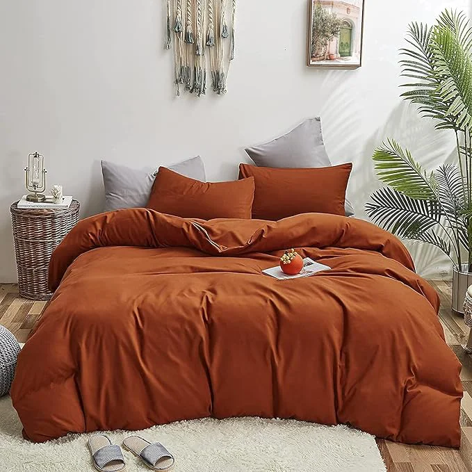Verified Houseri Burnt Orange Comforter Set Queen Rust Bedding Sets Queen Size Terracotta Comforters Comfy Caramel Brown Solid Color Comforter Sets for Women Men Boys Girls Soft Reddish Brown Bed Quilts Queen Versatile