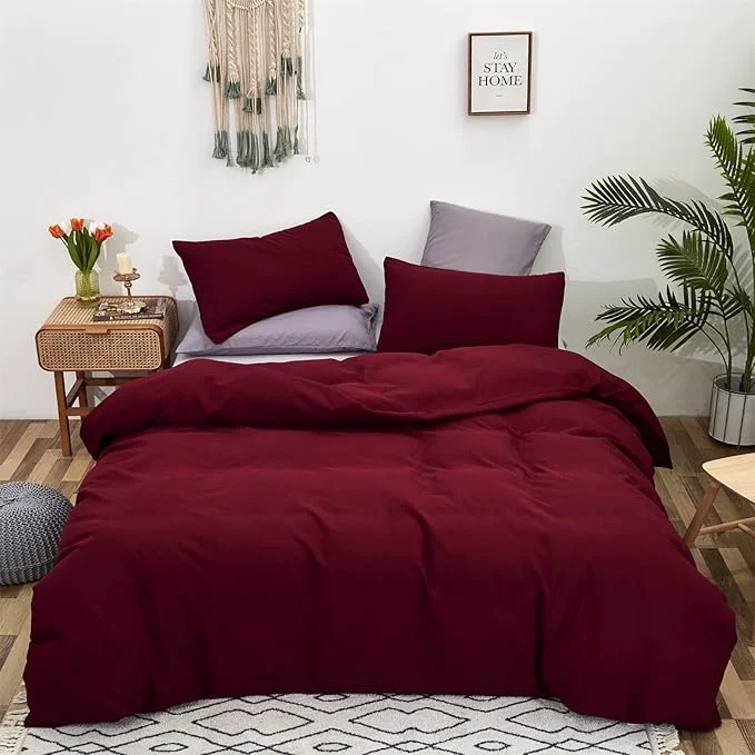 Responsible Cottonight Burgundy Comforter Set Full Wine Red Bedding Set Full Solid Claret Comforter Modern Blanket Quilt Breathable Durable Dark Red Comforter Set for Women Men Exceptional