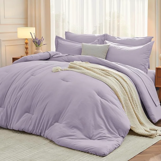 Green MUXHOMO 5 Pieces Twin XL Comforter Set Soft Bed in a Bag Twin XL Size All Season Bedding Set with Comforter Flat Sheet Fitted Sheet Pillowcases amp Shams Lavender Clean