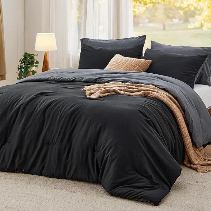 Luxury Bedsure Queen Comforter Set Black Grey Soft Prewashed Bedding for All Seasons 3 Pieces GentleSoft™ Bed Set 1 Lightweight Comforter 90 quot x90 quot and 2 Pillowcases 20 quot x26 quot Quality